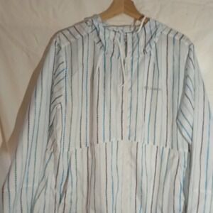 Columbia Hooded Rain Jacket, Long Sleeve, Striped, Women's Size Large